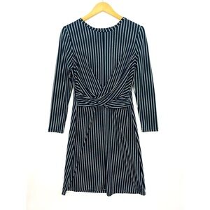 Ann Taylor Navy and White Striped Midi Dress